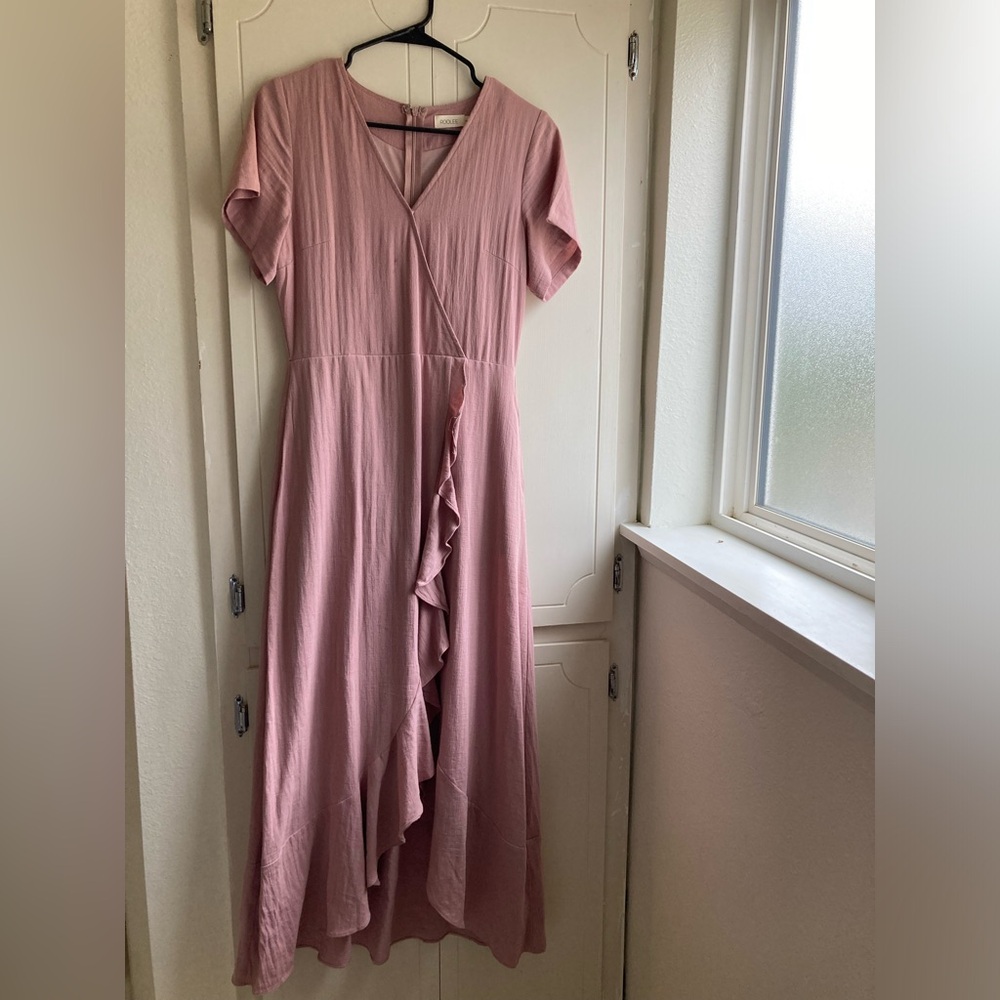 Roolee Pink Asymmetrical Wrap Sundress